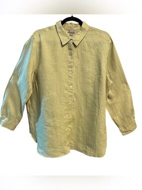 J. Jill Olive Green Linen Top with Mauve Label Sz L